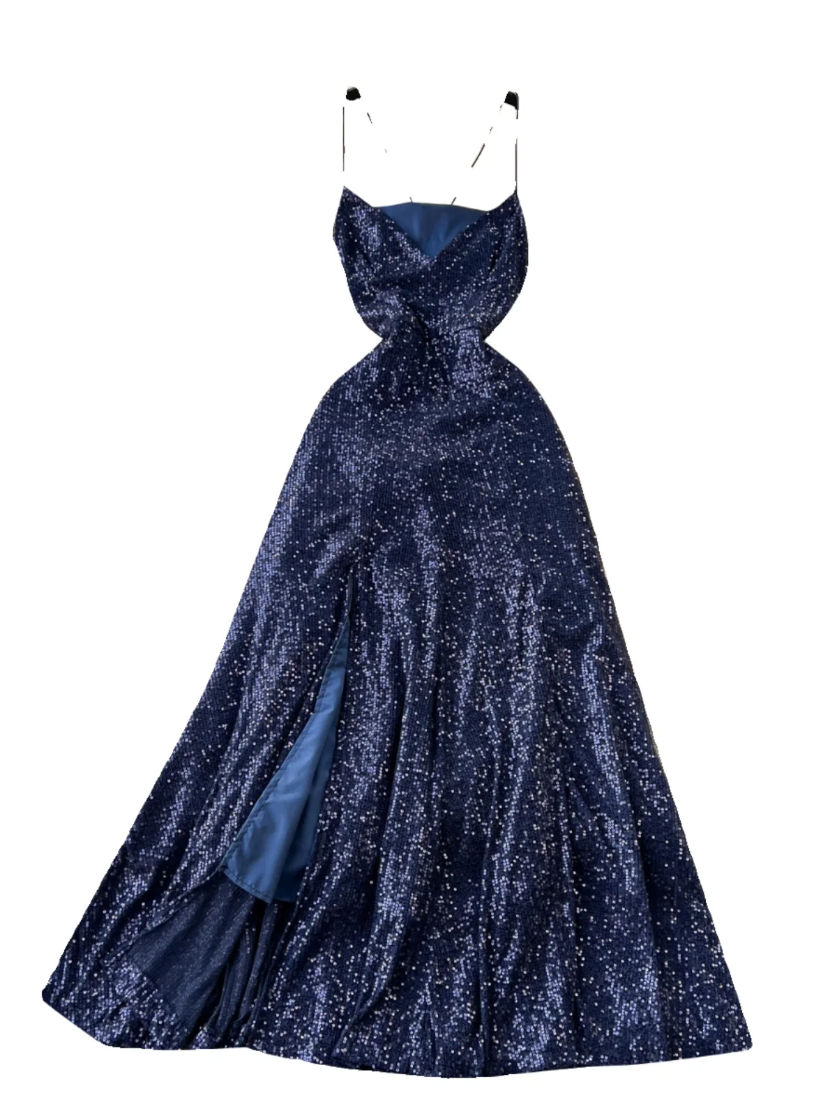 F86 Sweet Memory Banquet Blue Sequin Cocktail Party Dress Sexy Backless Strap Slim Long Light Luxury Sequined Dress