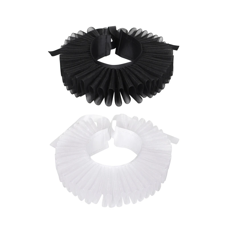 

50JB Women Girls Neck Ruff Ruffle Collar Clown Choker Elizabethan Victorian Cosplay Costume Accessory