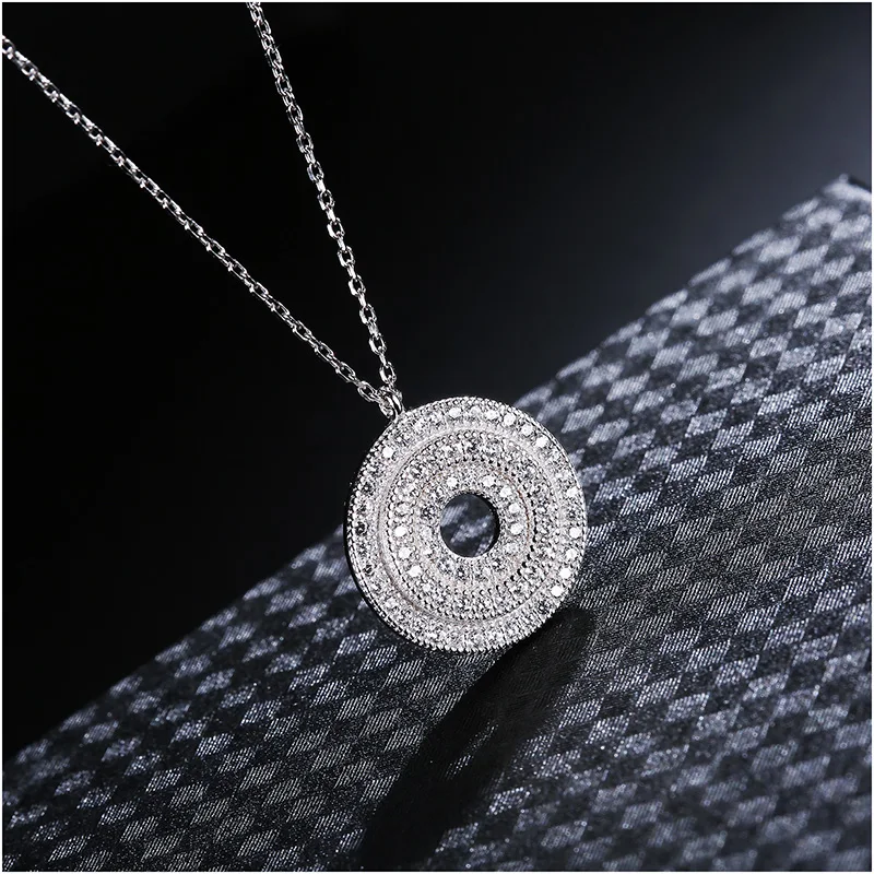 

Ожерелье женское из серебра 925 пробы с круглым кулоном из циркония, ожерелье-цепочка, чокер, Изящные Ювелирные изделия, подарок 925