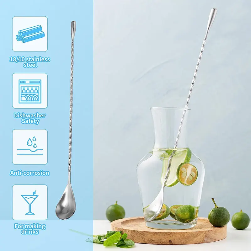 Stainless Steel Bar Spoon Cocktail Mixing Spoon Long Stirring Drink Stirrers Cocktail for Tea Coffee Ice Cream Juice