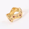 High End PVD Non Tarnish Red Clear Color Zircon Wave-shaped Ring Stainless Steel Ring for Women 5