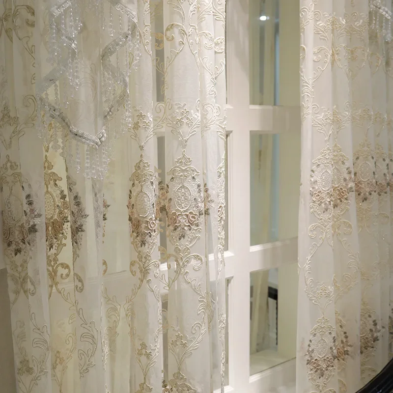 

European Embroidered White Tulle Sheer Curtains for Living Room Bedroom Dining Elegant Window Decor Luxury Blackout Jacquard