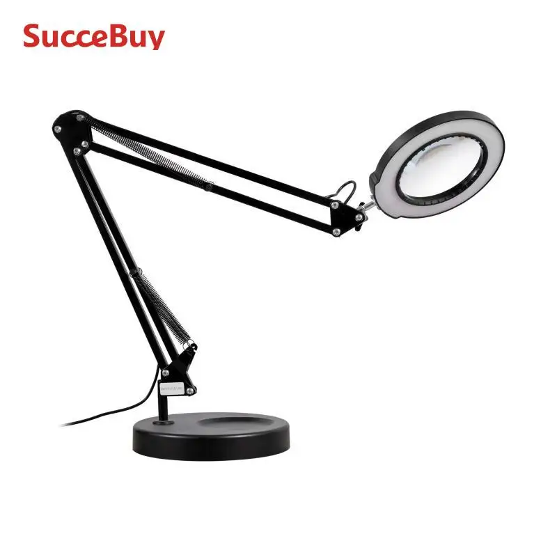 SucceBuy Magnifying Glass with Light 5X Magnifying Lamp 4.3" Glass Lens Base or Clamp Desk Magnifier with 64 LED Lights