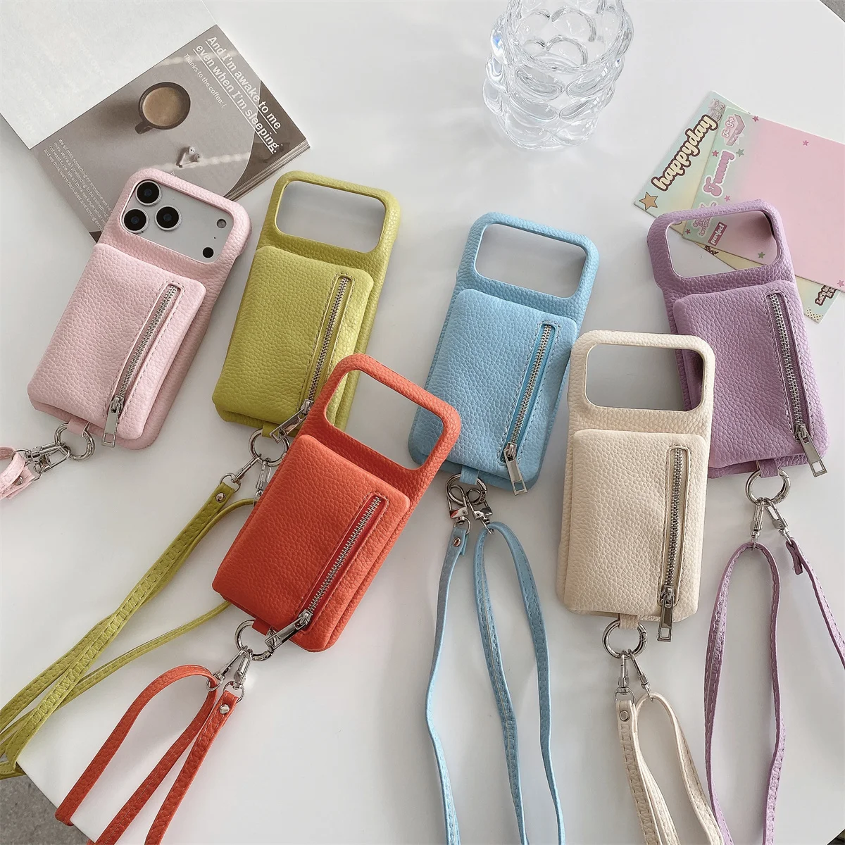 Elegant Leather Crossbody Zipper Wallet Phone Case with Card Holder and Protective Cover