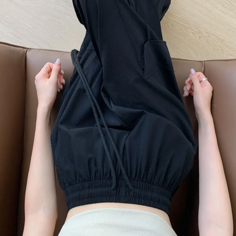 VOLEEMI Women's Casual Wide Leg Loose Fit Cargo Pants Summer Thin High Waist Straight Floor Length Quick Drying Sweatpants