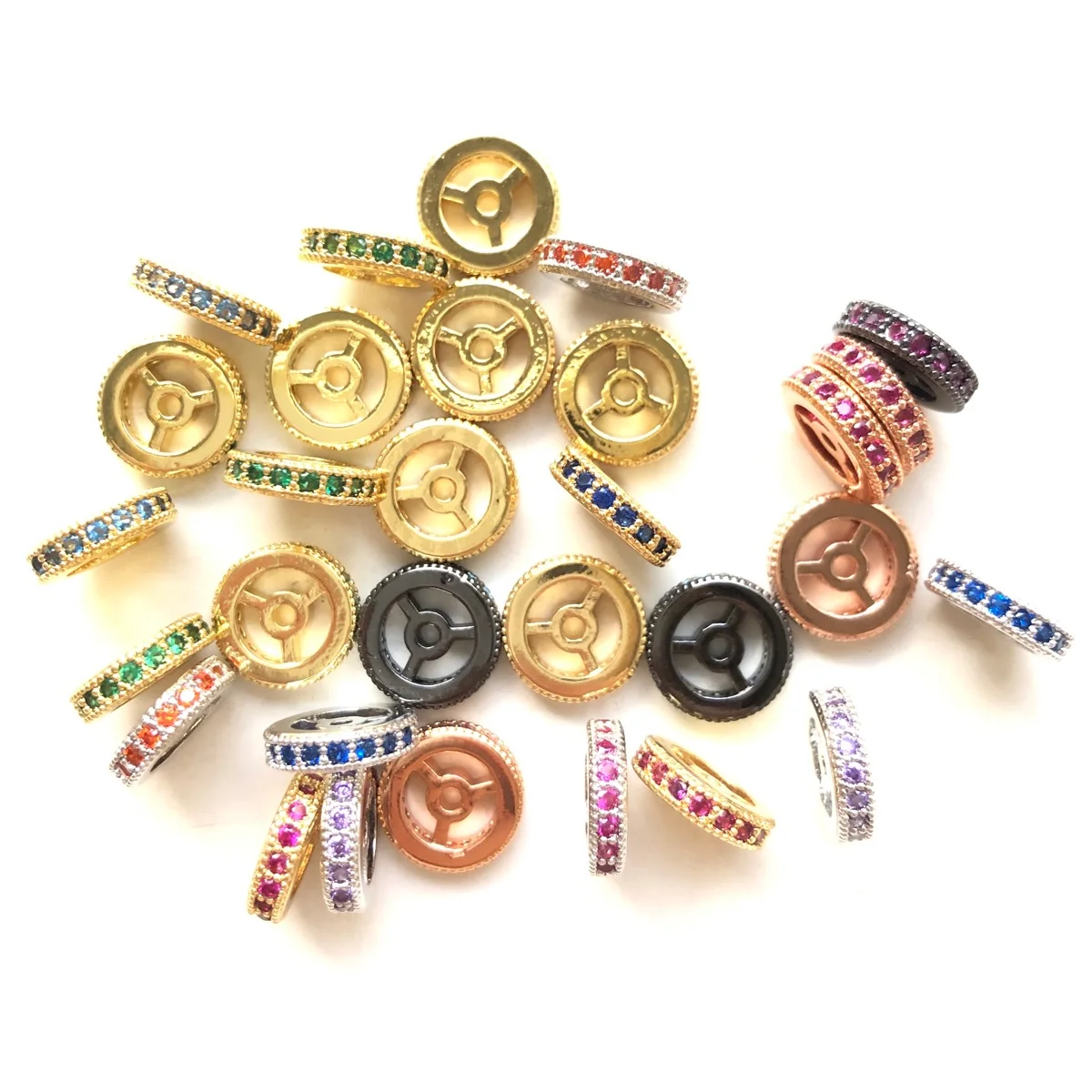 20 stücke 9.6/12mm Mischfarben bunte Zirkonia Pflaster Rad Distanz stück Rondelle Perlen für Frauen Armband Halsketten Taille Schmuck Ergebnisse – Detail 1