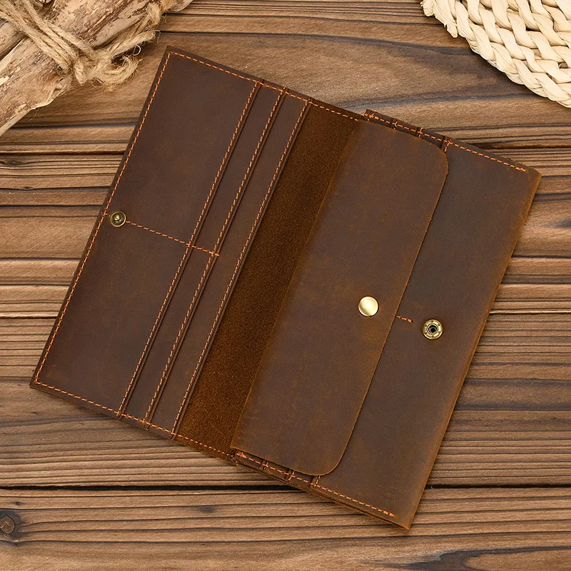 Luufan Vintage Genuine Leather Long Wallet Men Women Credit Card Holder Clutch Purse Coin Zipper Business Moible Phone Wallet 3