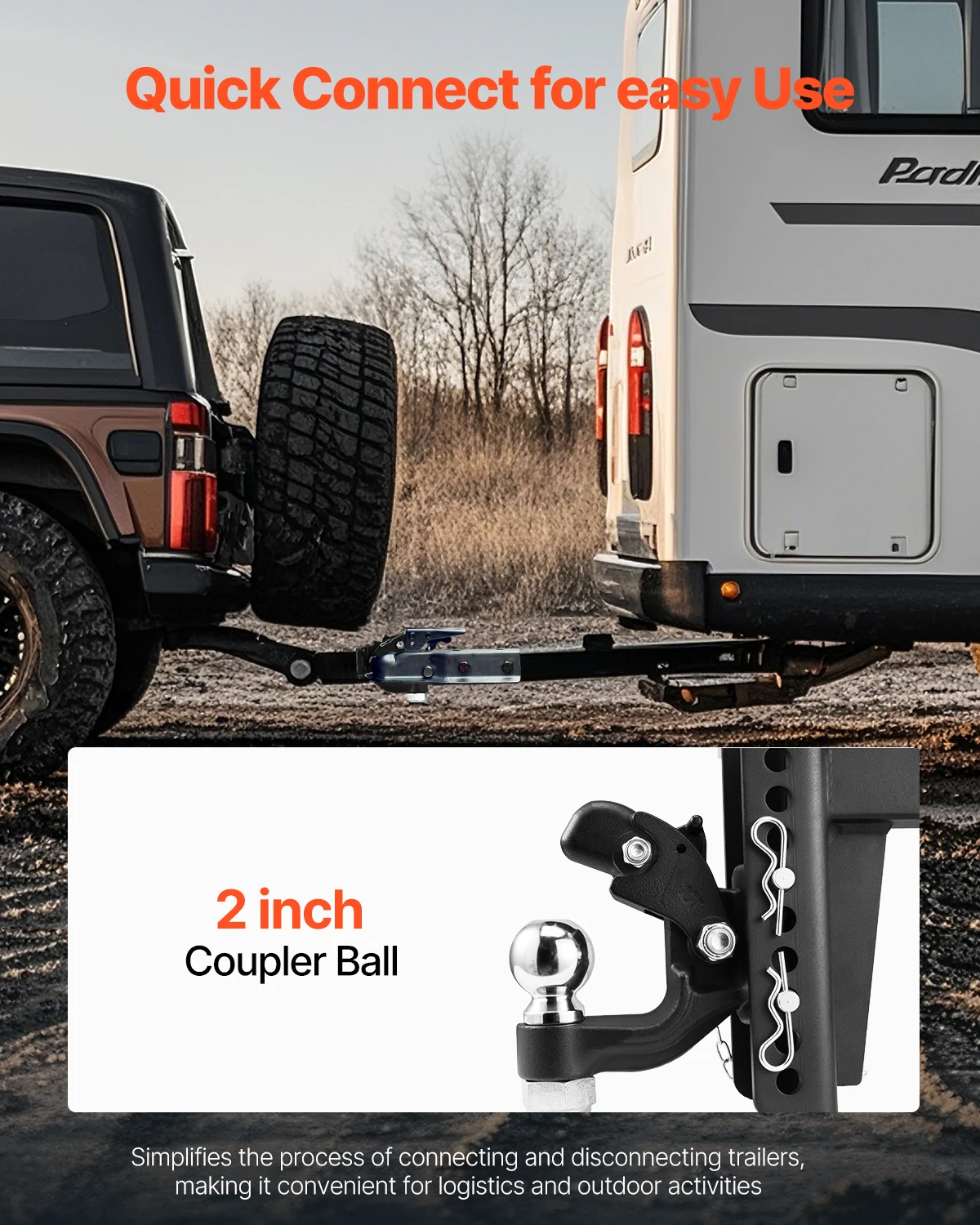 SucceBuy Pintle Hook Hitch 20000Lbs Combination 2in & 2-5/16in Ball Fit 2.5-3in Lunette Ring for 2in Receiver Rvs Trucks