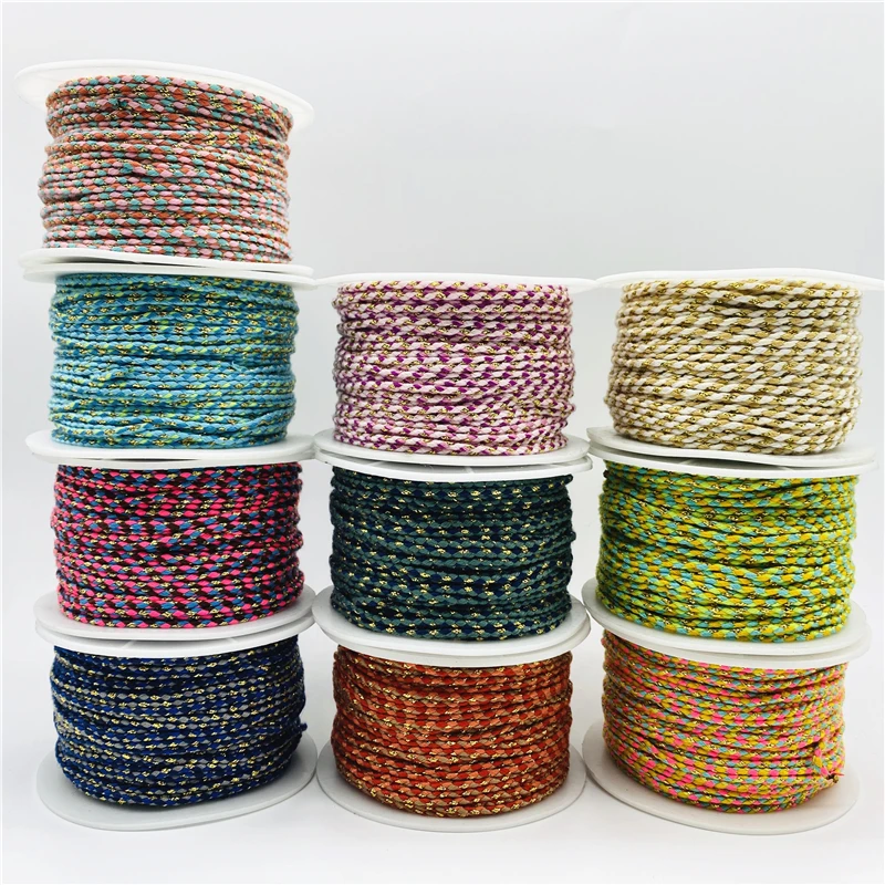 Cotton Cord 5yards/Lot 2.5mm Gold Line Cotton Cord Rope Chinese Knot Macrame Cord Rope For Jewelry Making For Shamballa Bracelet