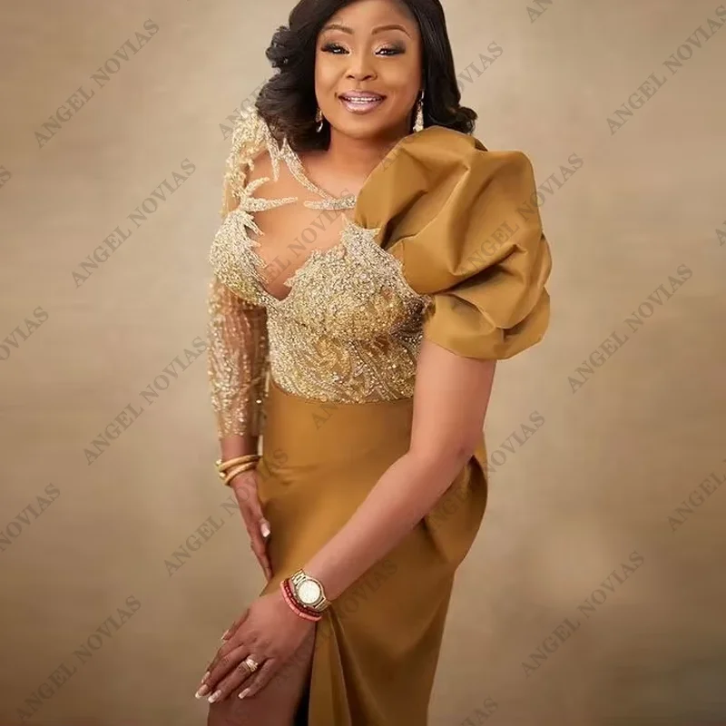 Gold Mermaid Mother Of Bride Dresses Lace Beaded Evening Prom Formal Party Birthday Celebrity Mother Of Groom Gown mother bride dresses women party dresses