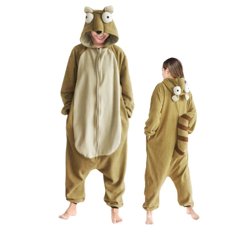 

Glacier Squirrel Zipper Onesies Kigurumi Women Men Animal Pajama Age Cartoon Homewear Winter Warm Christmas Cosplay Suit