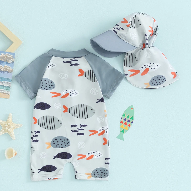 

Blotona Infant Baby Boy Swimsuit Short Sleeve Zipper Swimwear Toddler Rash Guard Bathing Suit Beachwear