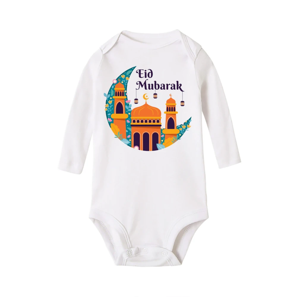 Baby Romper Boys Girl Clothes Eid Mubarak Print Infant Bodysuit Eid Toddler Long Sleeve Rompers Newbron Shower Gift Bodysuits 3