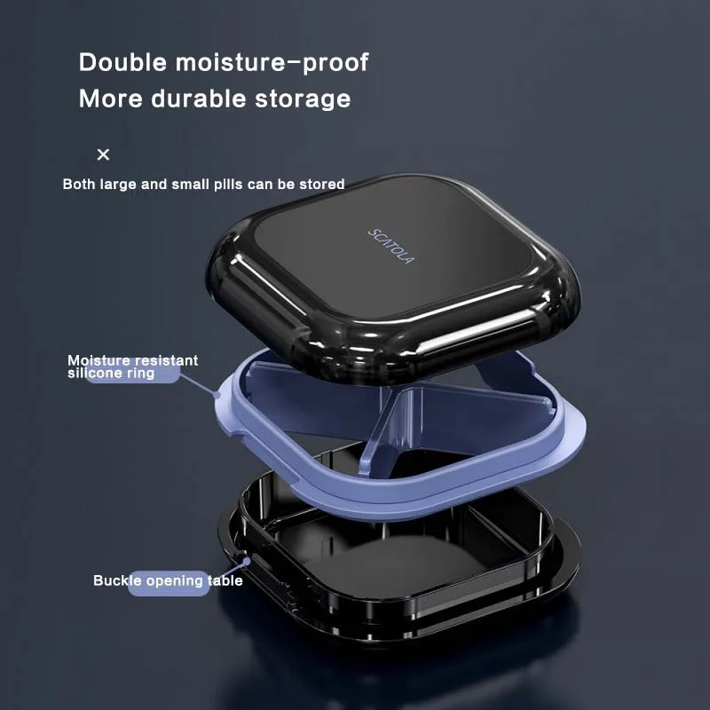 Compact Outdoor Travel 4-Compartment Pill Organizer and Storage Box