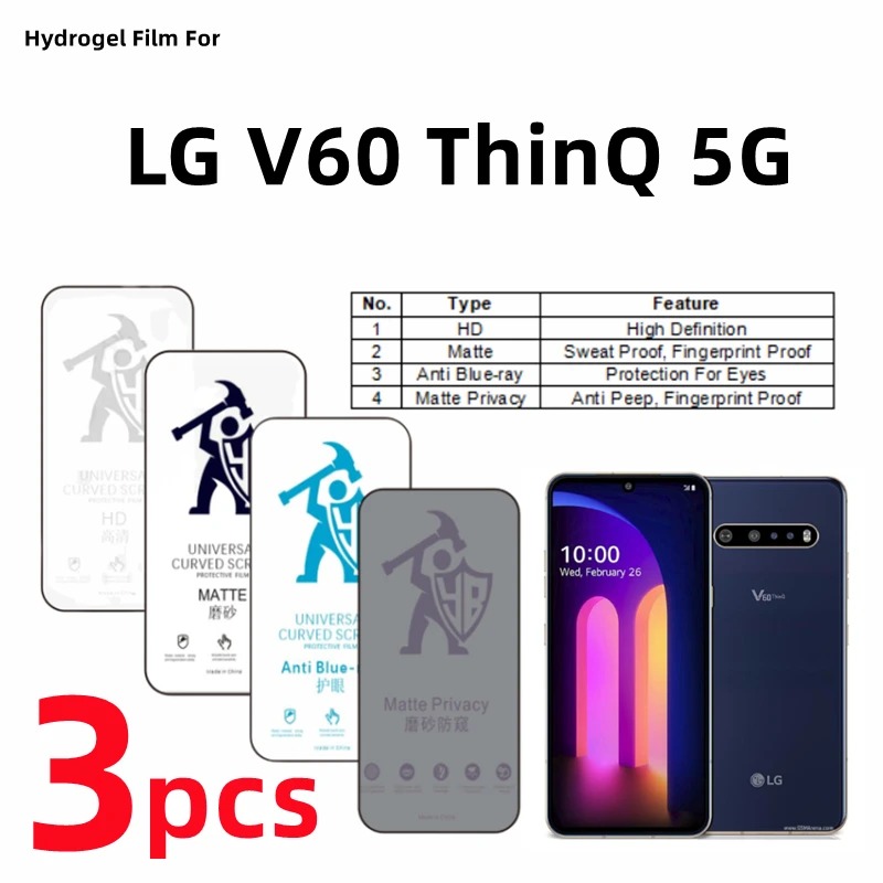 Pellicola Idrogel Hd 3 Pezzi Per Lg V60 Thinq 5G Pellicola Salvaschermo Opaca Per Lg V60 Thinq 5G Eye Care Blueray Pellicola Protettiva Anti Spia