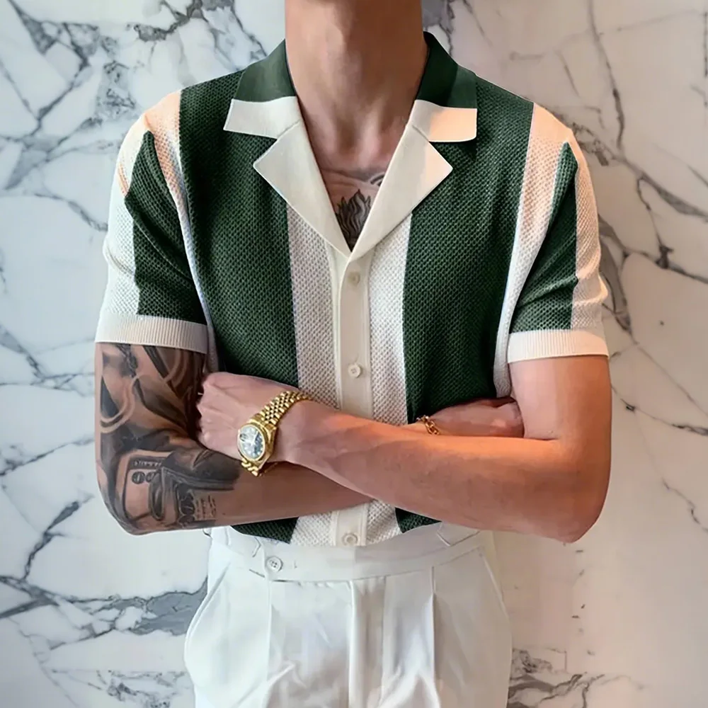 Men's Short Sleeve Summer Shirts Retro Knit Lapel Business Soft Light Casual Breathable Polo Knitwear Tops US Size 18 S496ebec1f83c47ff89006d3b096b33acH