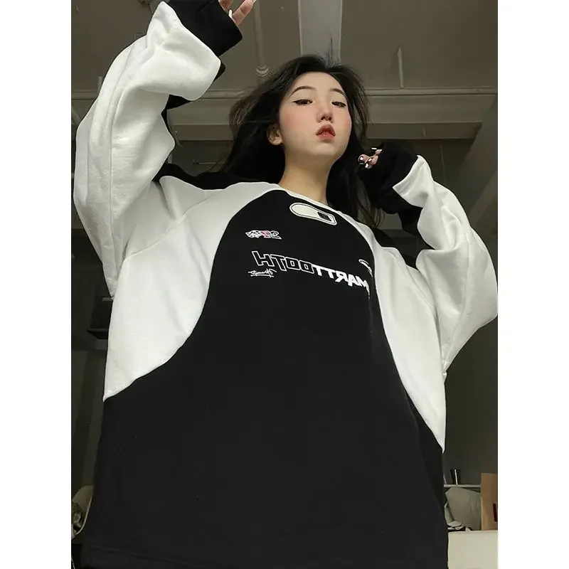 Y2k Vintage Women Sweatshirt Fashion Long Sleeve O-neck Pullover Tops Korean Style Letter Print Hippie Streetwear Hoodie Clothes