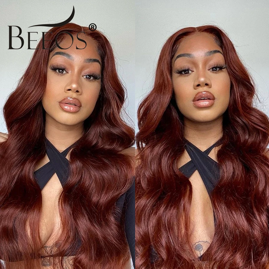 BEEOS #33 Reddish Brown 13x6 Lace Front Human Hair Wig 250% Raw Brazilian Wigs On Sale Body Wave Human Hair Wigs Pre Plucked