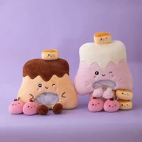 Cute Pudding Cake Snack Pillow Pudding Bag Food Toy Mini Cherry Balls Cheesecake Snack Zipper Bag Decor Pillow Cushion Girls 1