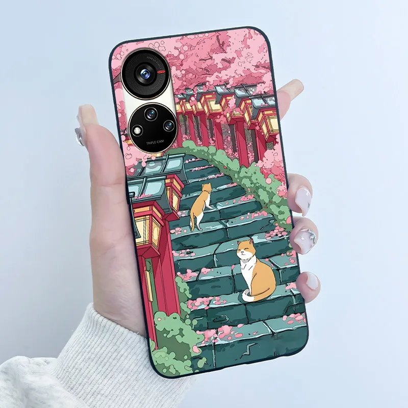 Cute Cartoon Soft Silicone Protective Phone Case - Black