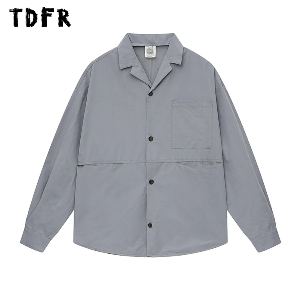 

Solid Color Pocket Shirts Long Sleeve Mens Autumn Casual Loose Single Breasted Lapel Shirts Men Top