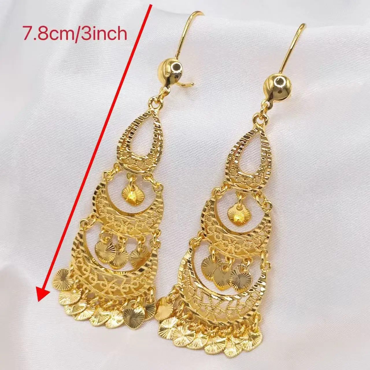 24K Gold Plated Bohemian Earrings Ethnic Multi Layer Fan Hollow