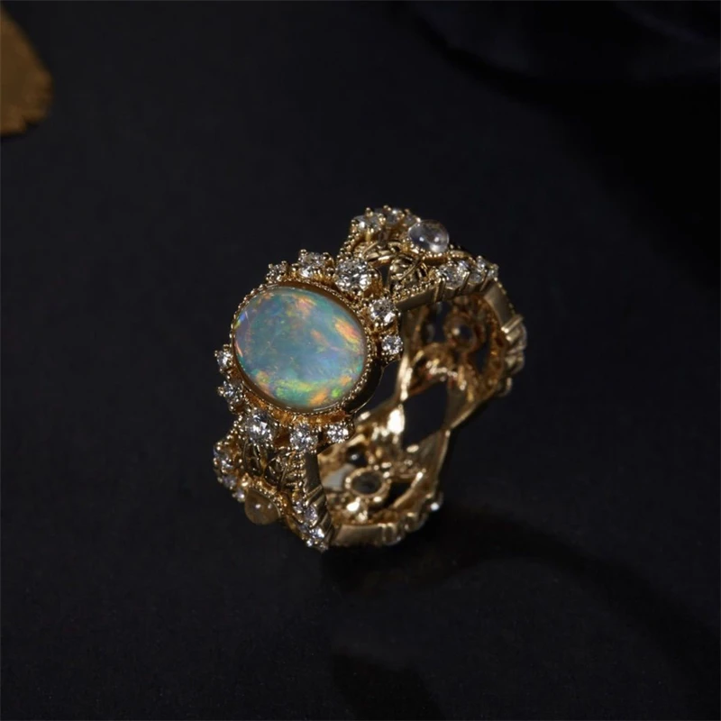 Luxury Crystal Opal Adjustable Ring Women Fashion Exquisite Stainless Steel Ring Original Jewelry Accessories Anniversary Gift