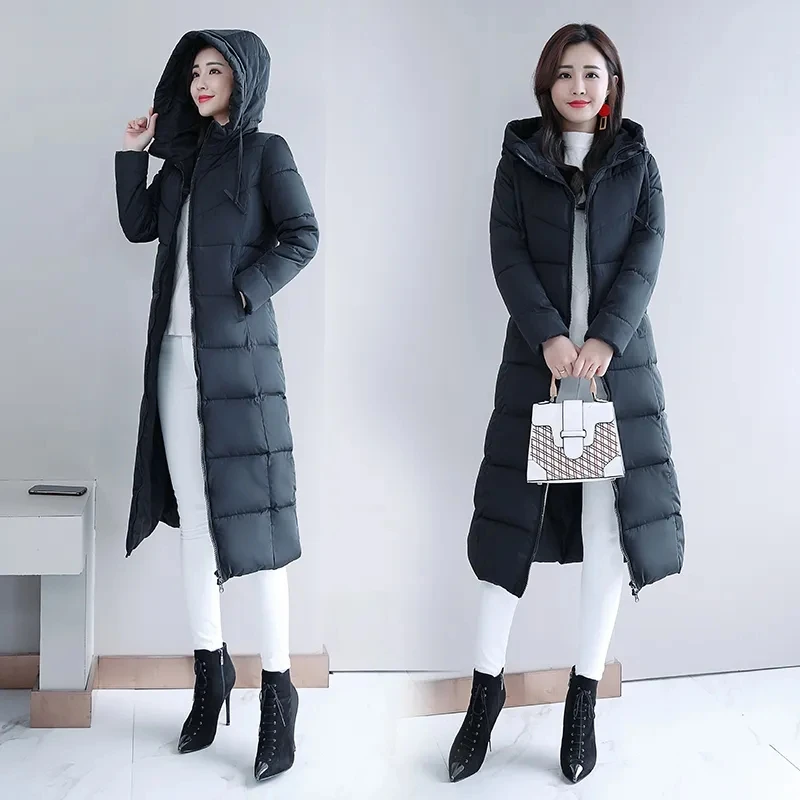 

Cotton Coat Female 2022 Autumn Winter New Long Down Cotton Jacket Over-the-knee Thickened Womens Hooded Warm Casual Overcoat