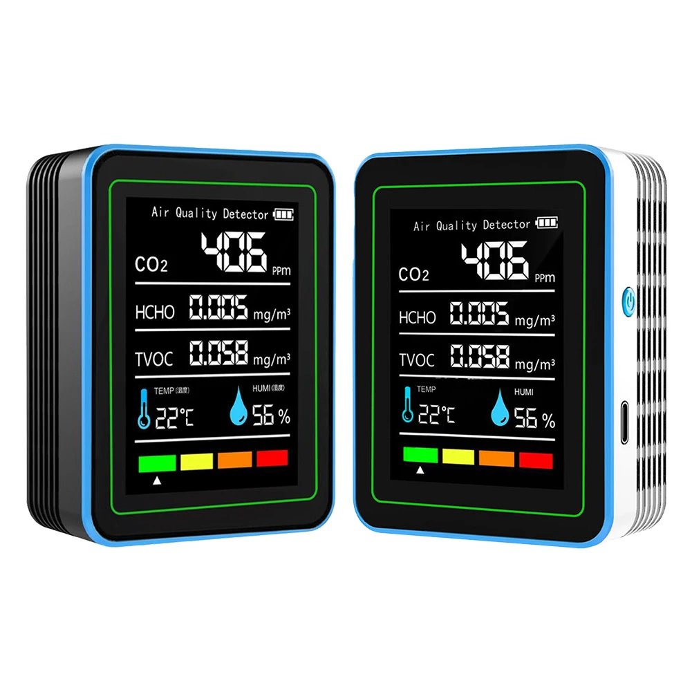5 In1 Indoor Carbon Dioxide Detector Air Quality Monitor HCHO/Temperature Tester Real-time Air Quality Monitoring LED Screen