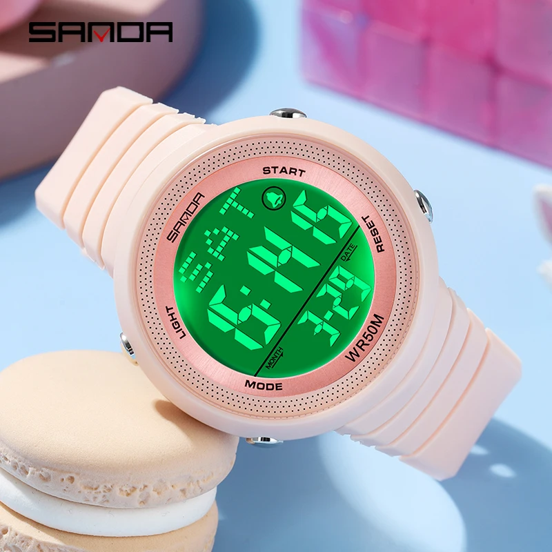 SANDA Watch 6023 Fashion Sport Women's Watches Pink 50M Waterproof Digital Watch for Girl Casual Wristwatch relogio feminino