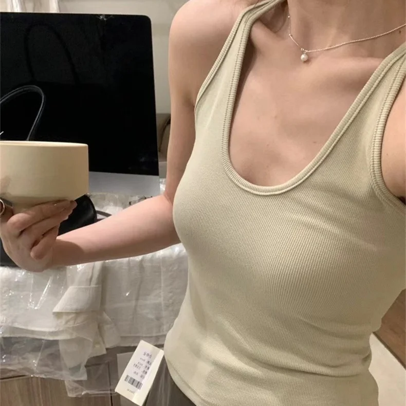 New Early Autumn Versatile U-Ne Hanging Ne Strapl Vest Women's Slimming Svel Top Inner Wear Outer Wear