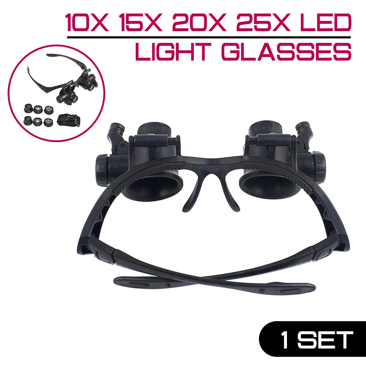 

10X 15X 20X 25X Magnifier LED Light Glasses Jewelry Watchmaker Headband Optical Lens Glass Loupe Magnifying Glass Lupa