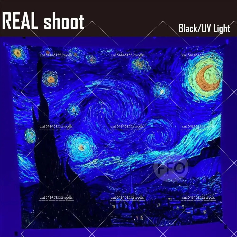 Arazzo Luminescente WEBEEDY Montagne Stelle - 130x150 Cm, Tenda Da Parete UV Reattiva Per Soggiorno E Cameretta