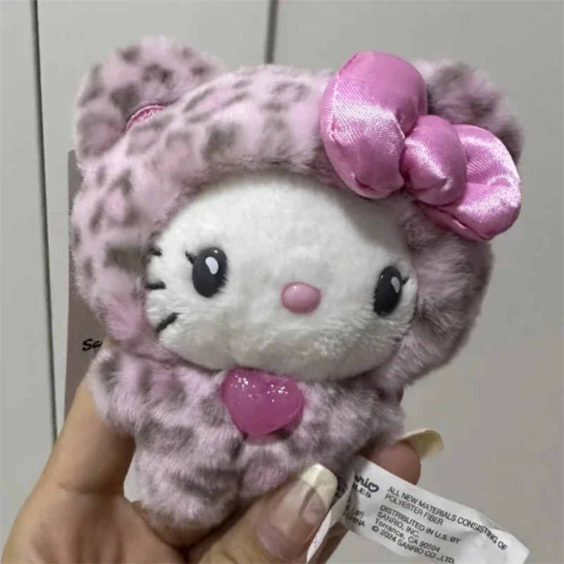 Sanrios Leopard Print Bear Series Hello Kitty Keychain Pendant Cartoon Kitty Cat Plush Doll Pendant Keychain Bag Decoration Gift