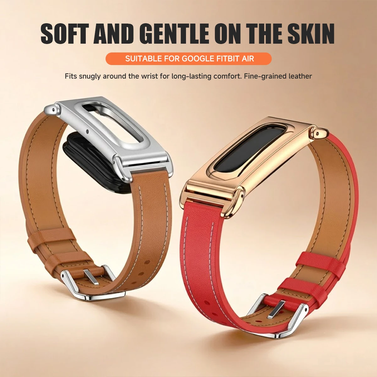 Premium Microfiber Leather Watch Strap with Metal Protective Case - Adjustable Replacement Wrist Band Bracelet