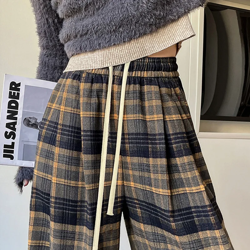 Women Plaid Sweatpant Y2k Pants Baggy Streetwear Korean Dance Hip Hop Trouser Casual Elastic Waist Wide Leg Pants Women Clothing