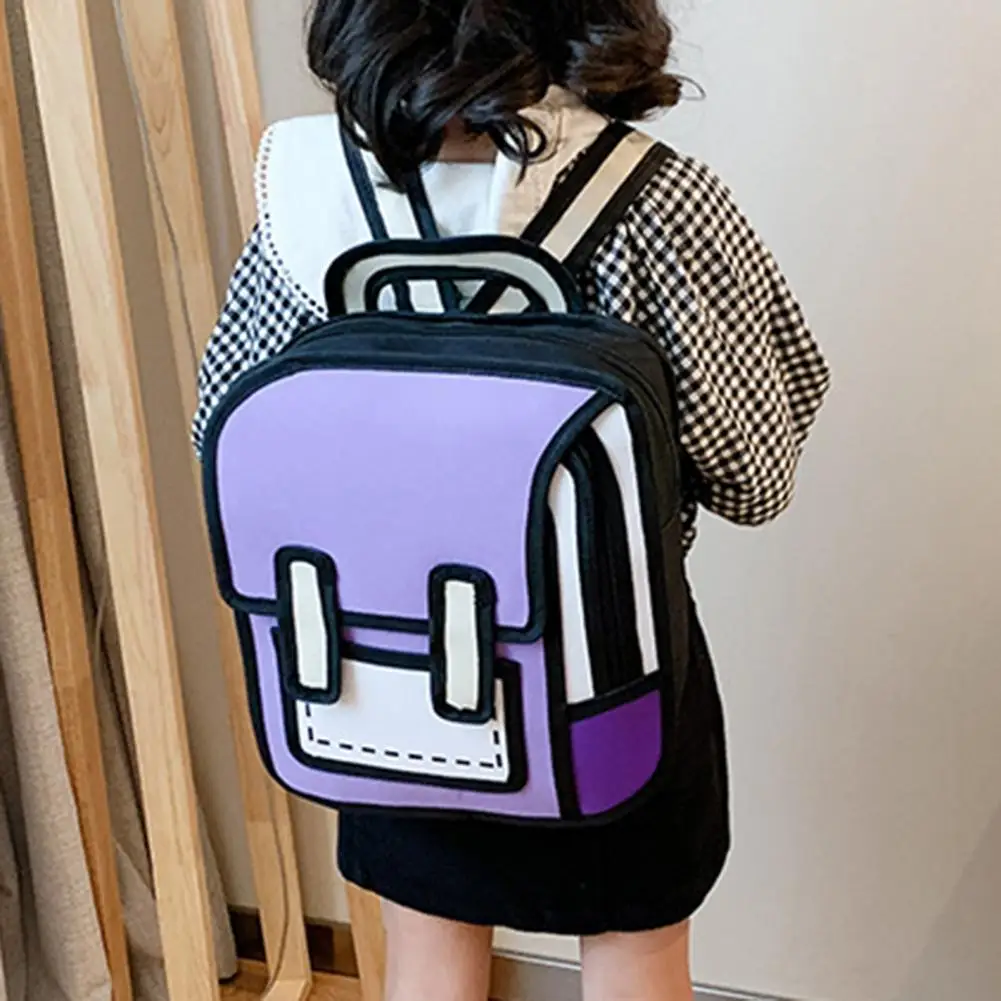 2D Drawing Student Backpack Cute Cartoon Shoulder Bag