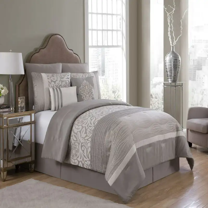 

Arcadia 8-Piece Taupe Floral Polyester Comforter Set,
