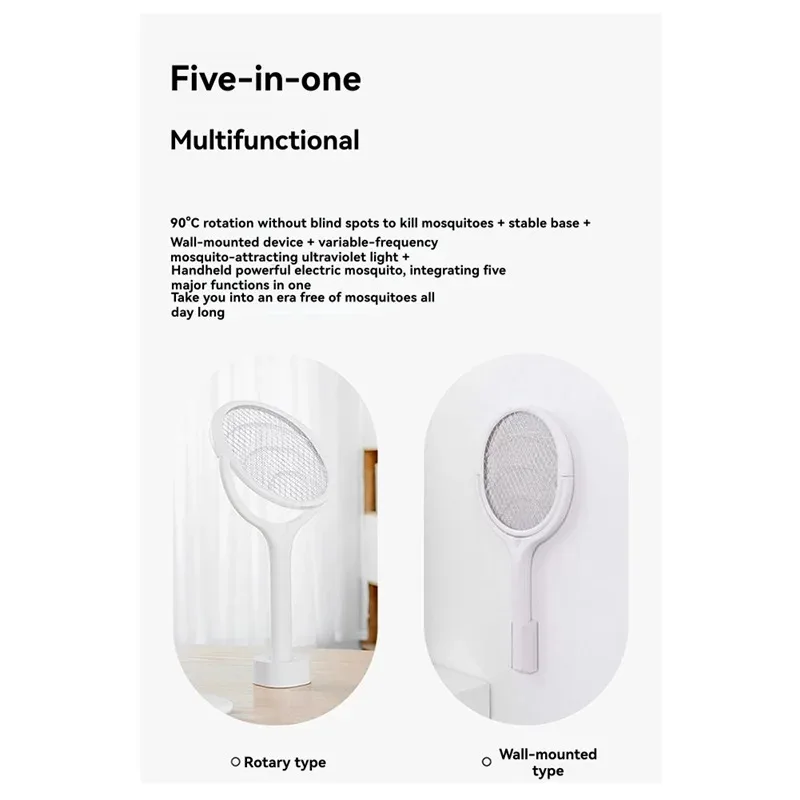 Abgh-isolado Segurança Carregamento Rápido 5 Em 1 Mata-moscas, Lâmpada Elétrica Ajustável Contra Mosquitos Com Raquete Abs