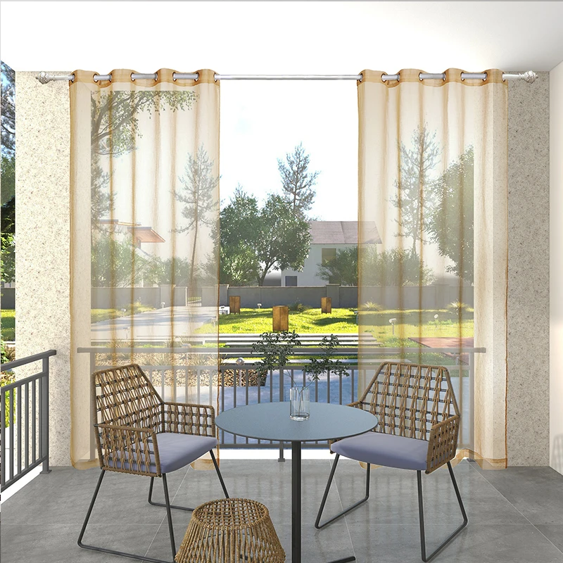 

Outdoor Sheer Curtains - Waterproof Linen Like Semitransparent Drapes Glare Control UV Protection for Patio