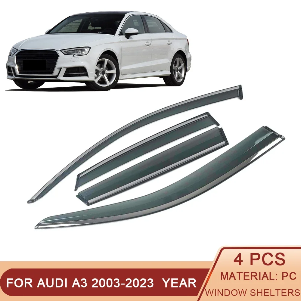 

For Audi A3 8P1 8V 8Y 2003-2023 Car Window Sun Rain Shade Visors Shield Shelter Protector Cover Trim Frame Sticker Accessories