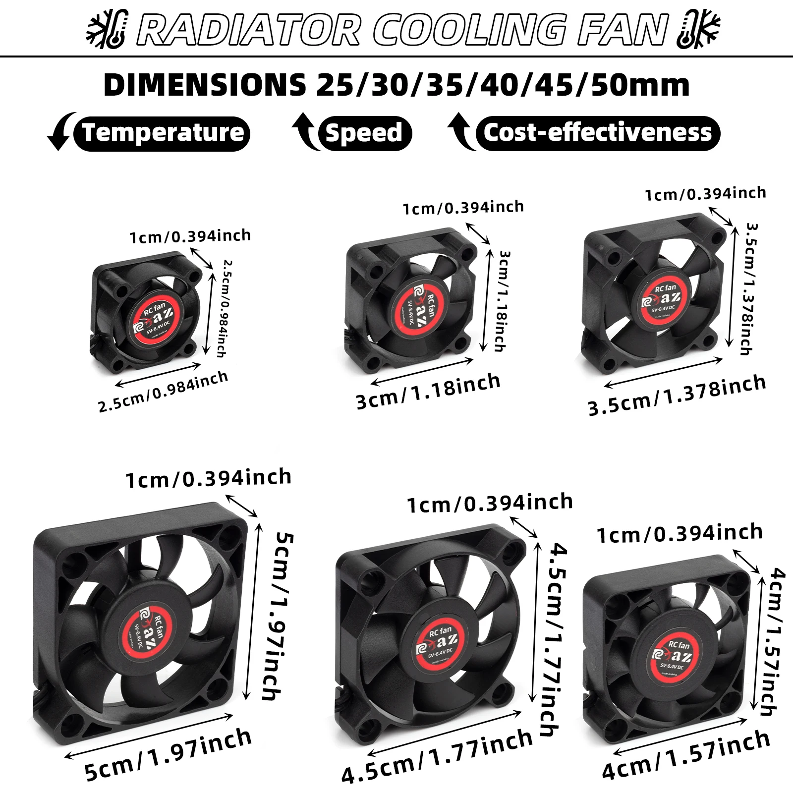 Vue arrière du ventilateur avec support de montage et dimensions 25-50mm.