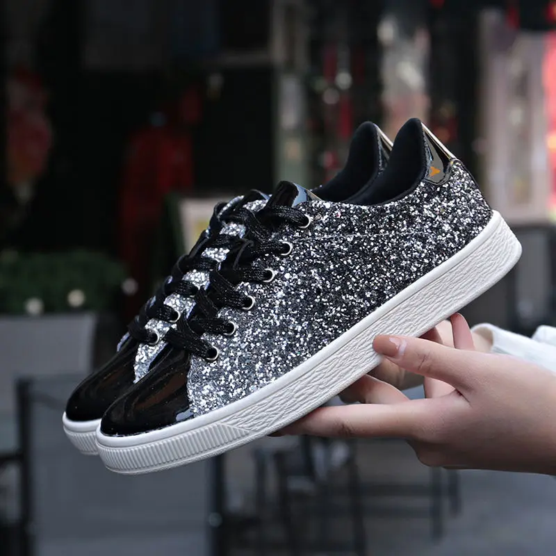 Metallic shoe Women Lace Up Sequin Shoes Sporty Outdoor Sneakers 2023 New  Casual Leisure Designer Sewing Shoe Sporty Skate Shoes - AliExpress