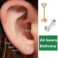 1/4Pairs 316L Stainless Steel Eearring Stud Cartilage Piercing Jewelry Helix Tragus Lip Flat Back Tiny Earrings for Women 18G 2