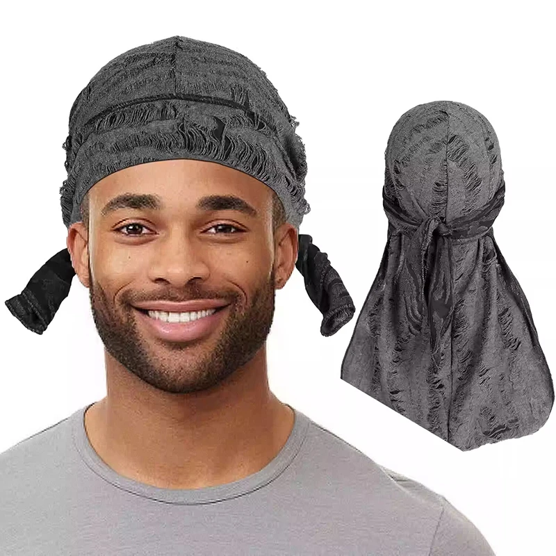 Nuevo estilo Punk, diadema Durag de algodón, tejido de punto elástico, gorro de pirata de cola larga para hombres, pañuelo para la cabeza de ciclismo