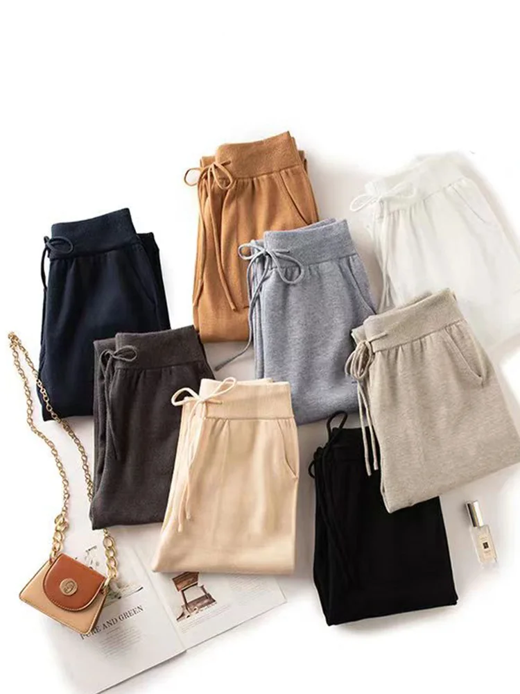 Women 100% Wool Pants New Autumn and Winter Soft Comfortable High-Waist Knitted Thicken Pants Female Thin pants Casual Trousers 5