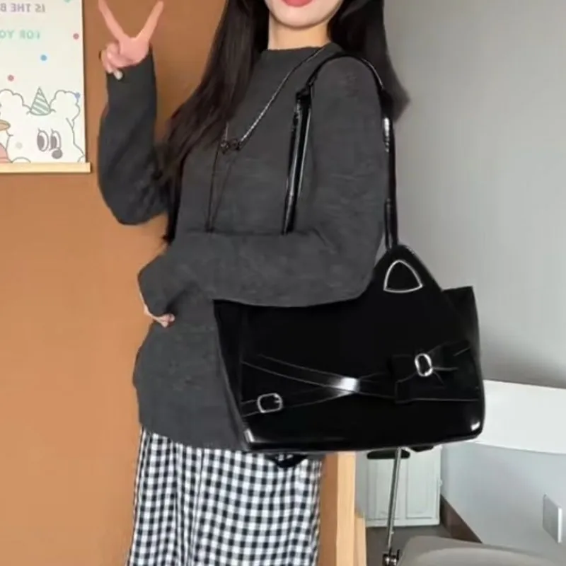 JIAERDI Sweet Cute Cat Pink Shoulder Bags Wallet Women Retro Leather Large Capacity Y2k Handbag Ladies Underarm Bag Backpack