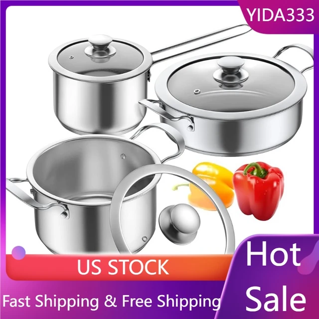 Stainless Steel Cookware Set, 6-Piece pots and pans set, Works with  Induction, Electric and Gas