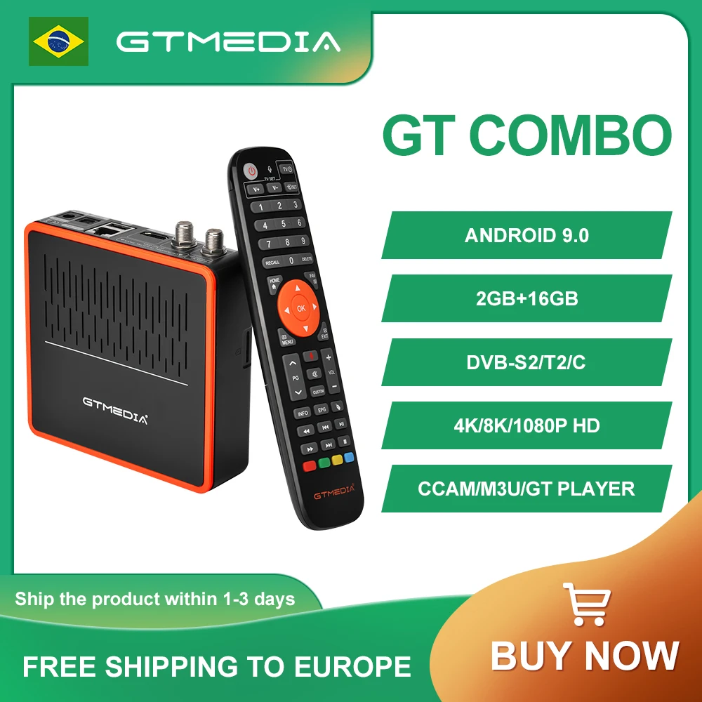 GTMEDIA GT COMBO Android Box 4K 8K HD 4:2:2 Android 9.0+DVB-S2X/T2/C Satellite TV Receiver Decoder 2GB+16GB GTC Android Box