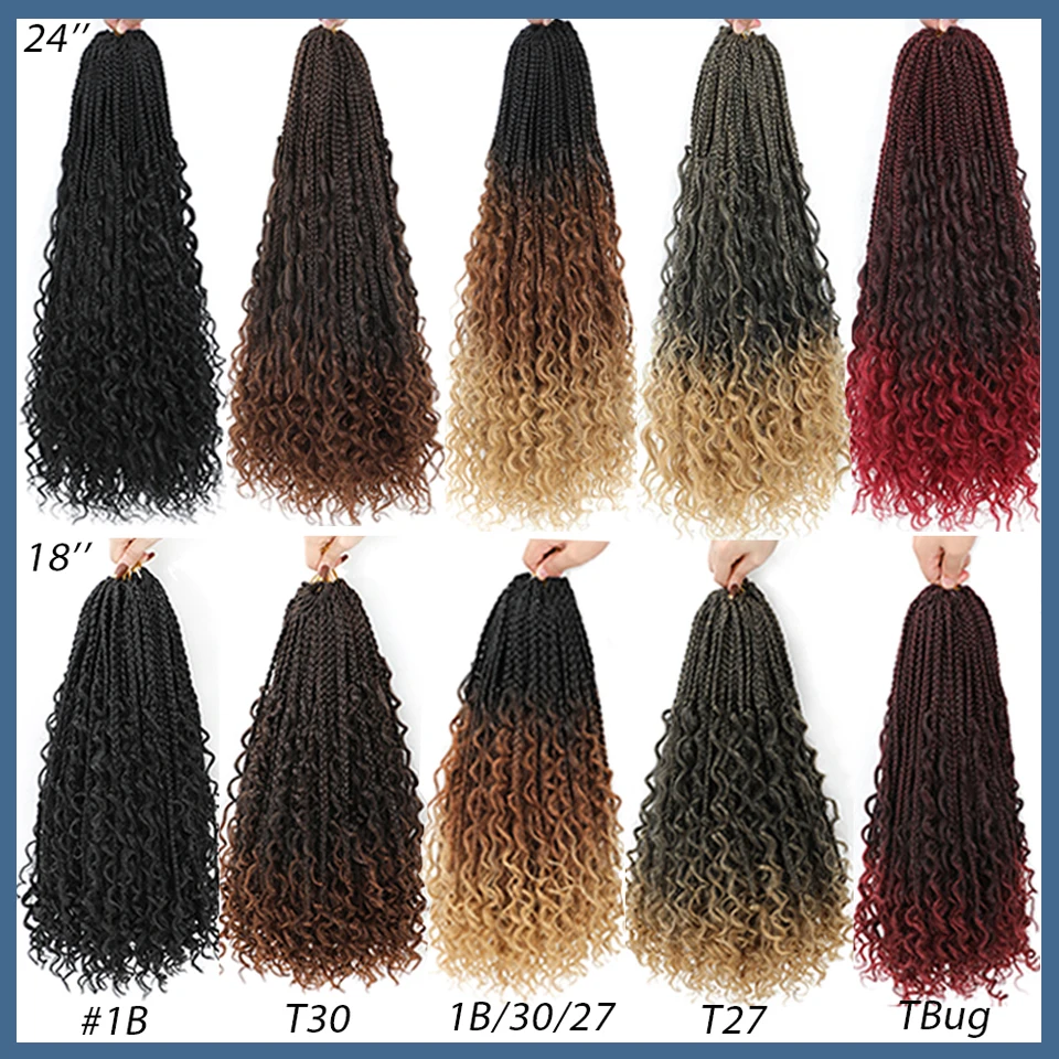 1-6 Packs Ombre Box Braids With Curly Ends 18 24 Inches T 30 27 Burgundy Goddess Box Braids Synthetic Crochet Hair crochet hair extensions